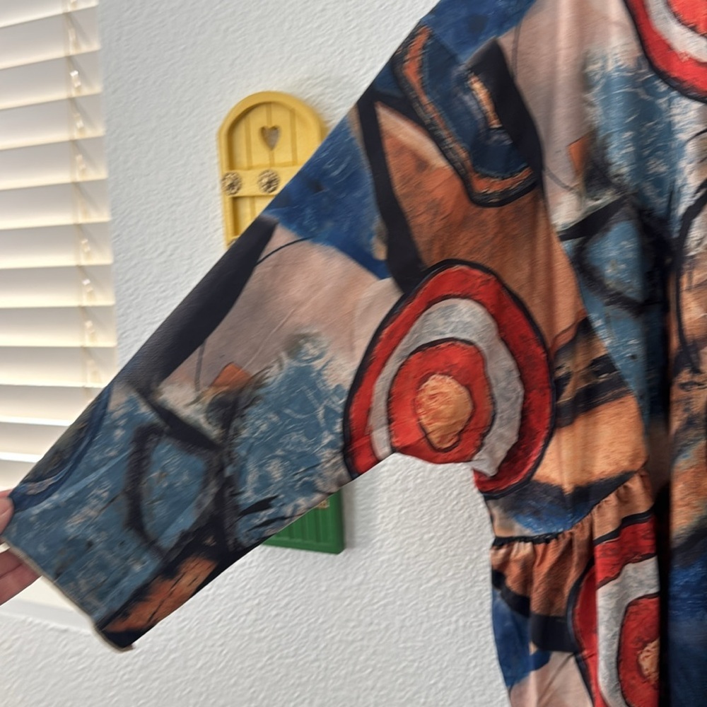 Abstract Pattern Button-Front Tunic Top - Multicolor - Picture 3 of 12